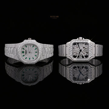Premium Iced-Out Watch Set – Full Crystal Watch and Skeleton Automatic Timepiece By Ivevar