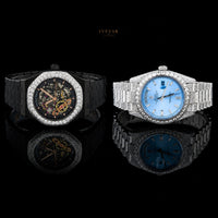 Luxury Black Skeleton And Ice Blue Crystal Watch Set Men's Watch Collection By Ivevar