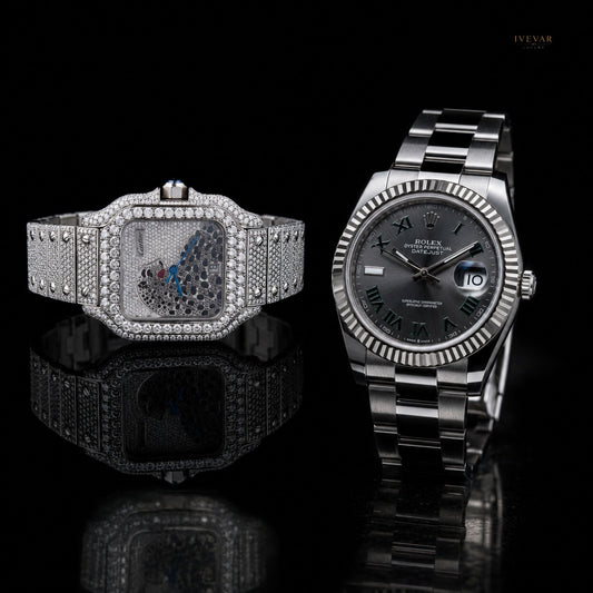 Luxury Diamond Square Watch  Silver Executive Timepiece – Premium Dual Watch Collection