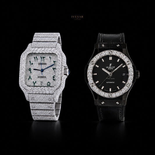 Luxury Iced-Out Watch Collection – Silver Crystal Arabic Dial And Black Automatic Watch By Ivevar