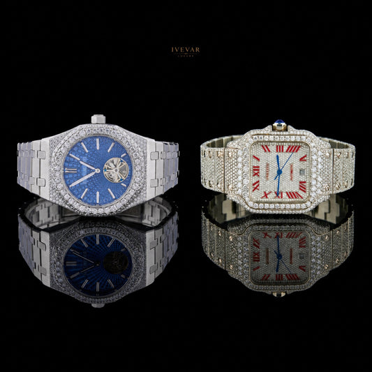 IVEVAR Sapphire Ice Crystal-Encrusted Luxury Stainless Steel Watch Collection