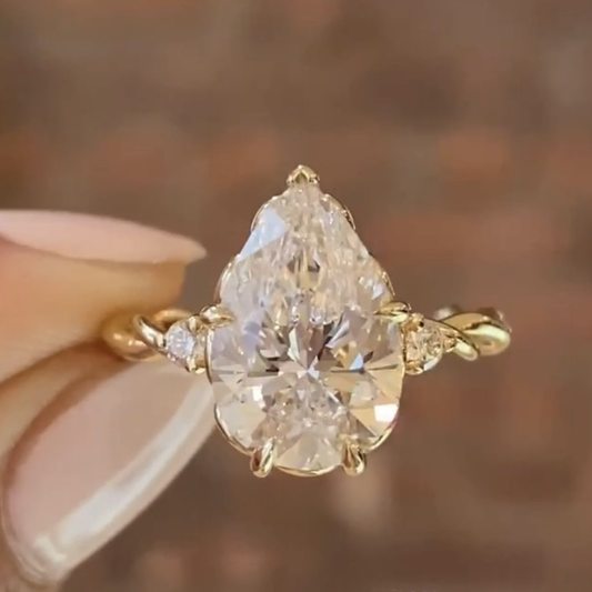Pear Solitaire Lab Grown Diamond Ring with Twisted Band