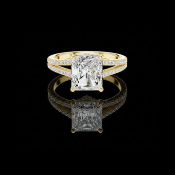 Radiant Cut Split Shank Lab Grown Diamond Ring Pave Band