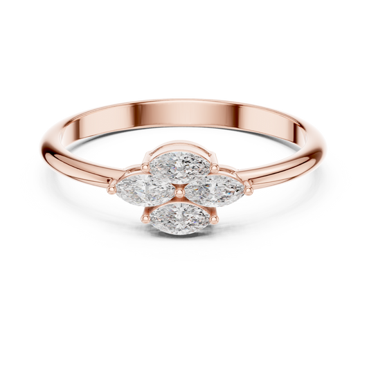 0.21 TCW Quatrefoil Moissanite Diamond Design Gold Marquise Cluster Ring with Four Stone For Her