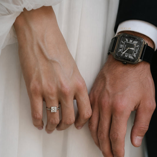 Timeless Elegance Cartier Inspired Watch & Princess Cut Moissanite Diamond Ring Set