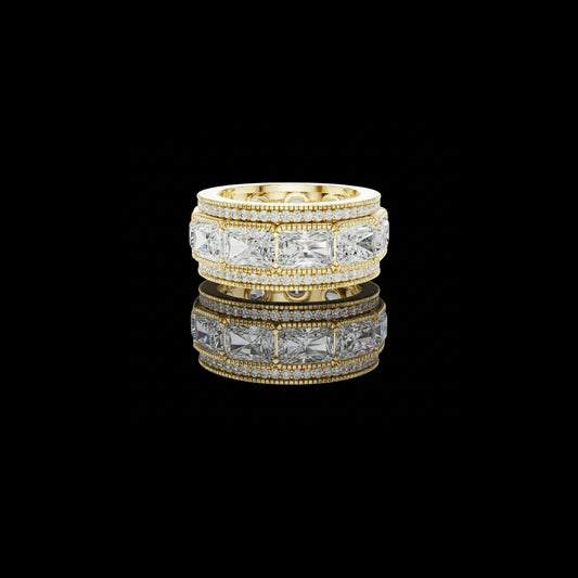 Radiant Cut Lab Grown Diamond Wide Pave Border Band Ring