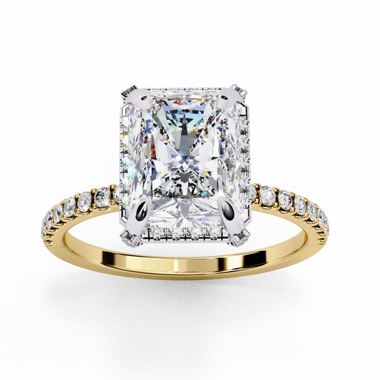 Radiant Cut Lab Diamond Solitaire Ring With Pave Diamond Band