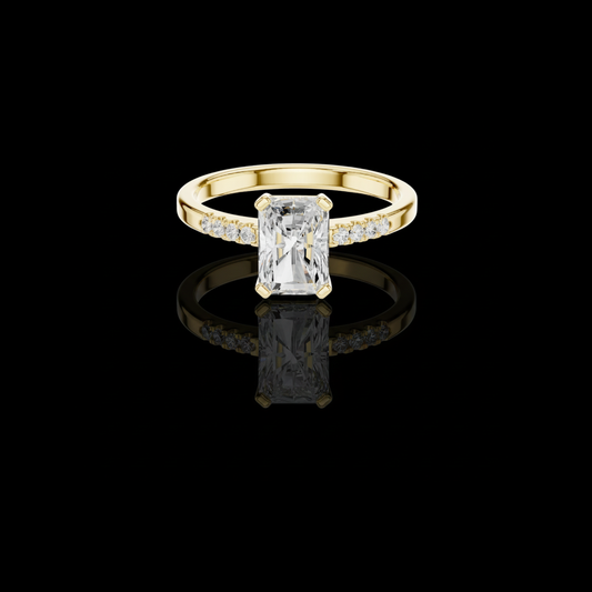 Pave Radiant Cut Moissanite Diamond Solitaire Engagement Ring