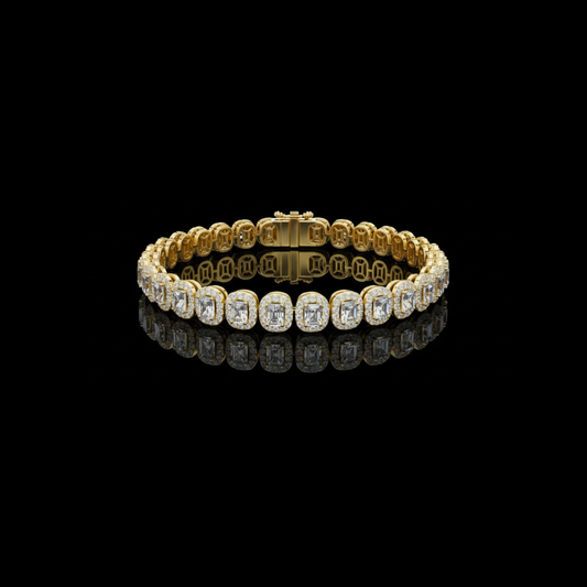 7.04 TCW Luxury Radiant Cut Moissanite Diamond Halo Bracelet with Articulated Link Design
