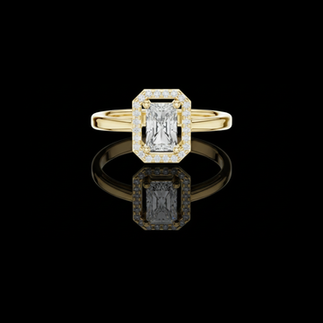 1.23 CT Stunning Lab Grown Ring Featuring a Radiant Cut Center Stone Surrounded by a Diamond Halo