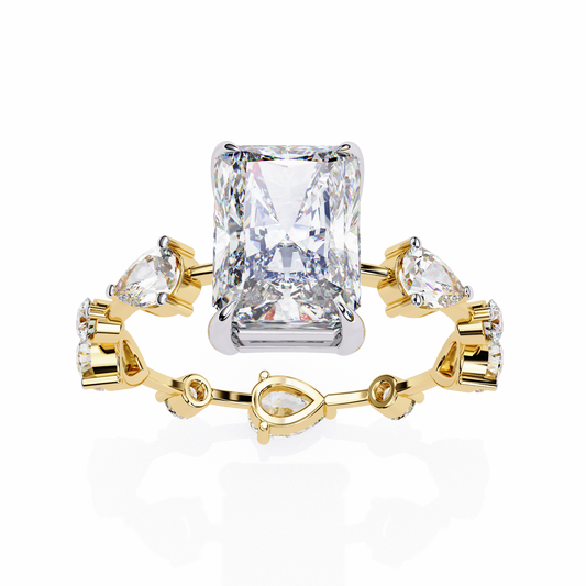 Radiant Cut Lab Diamond Engagement Ring with Pear Accents