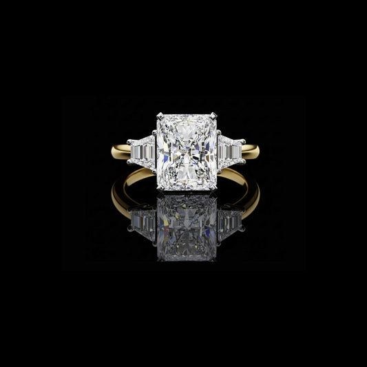 Radiant Lab Diamond Engagement Ring With Trapezoid Side Stones