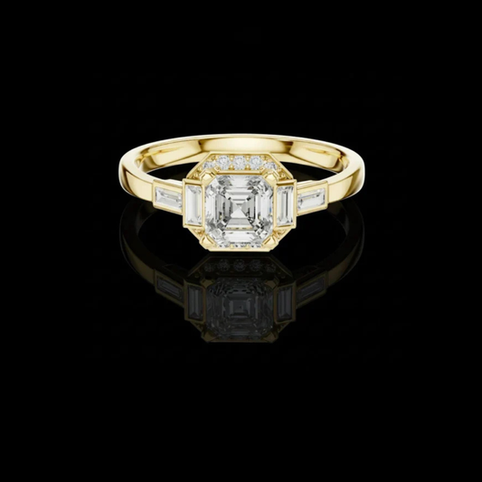 Art Deco Bezel Set Asscher Cut Moissanite Diamond Anniversary Ring