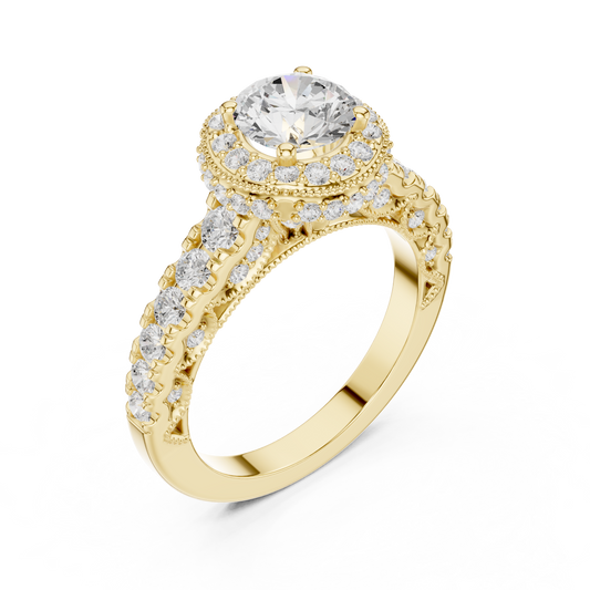 Round Cut Moissanite Diamond Wedding Ring With Pave Halo