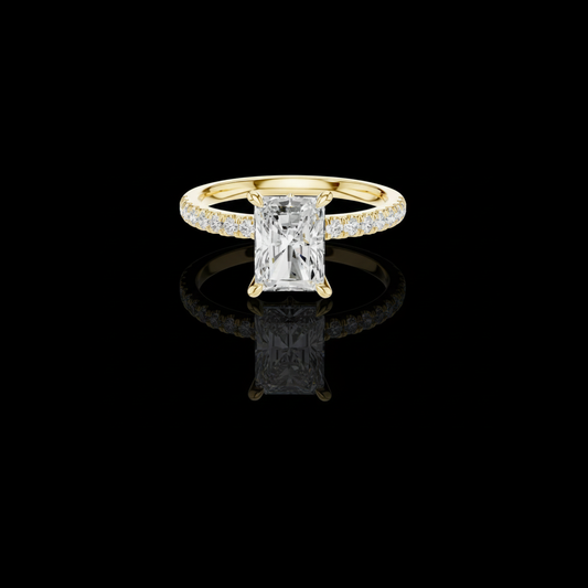 Radiant Cut Moissanite Diamond Engagement Ring With Pave Band