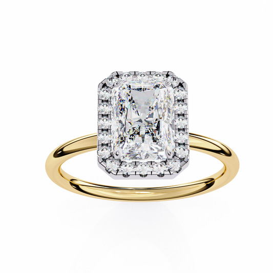 Radiant Cut Halo Lab Diamond Engagement Ring with Slim Solitaire Band