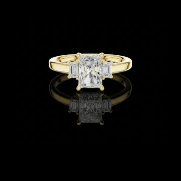 Radiant Cut Moissanite Diamond Ring with Baguette Side Stones