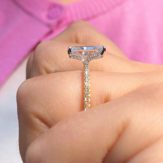 Radiant Lab Grown Diamond with Pave Band Engagement Ring