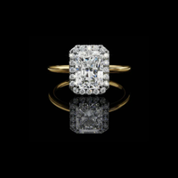 Radiant Cut Halo Moissanite Diamond Ring with Slim Solitaire Band