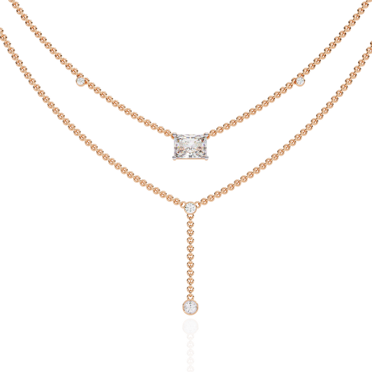 Double Layer East West Radiant Moissanite Diamond Y Drop Necklace
