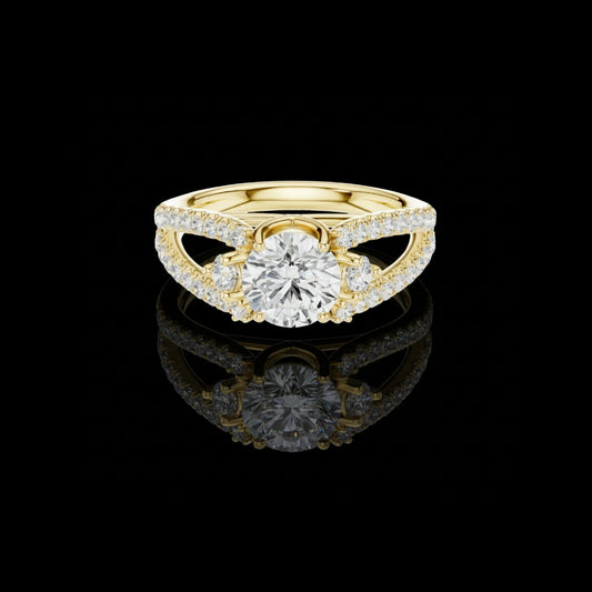 Split Shank Round Moissanite Diamond Engagement Ring With Pave Band