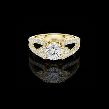 1.16 CT Supreme Luxury Split-Shank Round Cut Lab Diamond Ring with Pave Accents