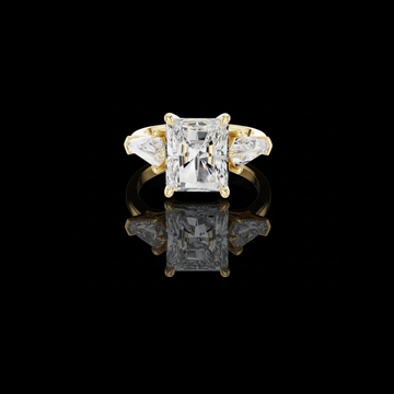 5.90 CT Exquisite Radiant Cut Lab Grown Diamond Three Stone Ring with Kite Shape Side Stones