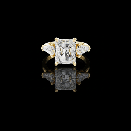 Radiant Lab Diamond Three Stone Ring With Kite Side Stones