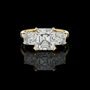 Asscher Cut Three Stone Moissanite Engagement Ring