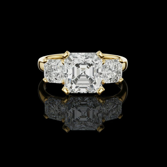 Asscher Cut Three Stone Moissanite Diamond Engagement Ring