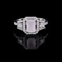 Emerald Cut Roseave Band Halo Lab Grown Ring with Split Shank