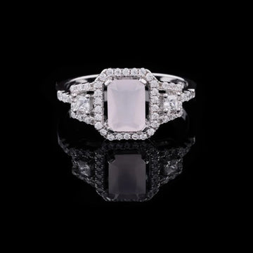 Emerald Cut Roseave Band Halo Lab Grown Ring with Split Shank