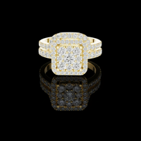 0.24 CT Luxury Radiant Round Lab Grown Diamond Cluster Double Row of Pave Set Halo Ring For Her