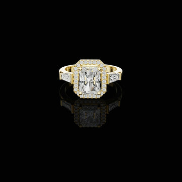 2.00 CT Iconic Moissanite Radiant Cut Halo Baguette Side Diamonds Prestige Engagement Ring
