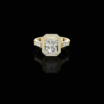 Radiant Cut Halo Lab Grown Diamond Ring with Baguette Side Stones