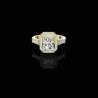 Radiant Cut Halo Moissanite Diamond Ring with Baguette Side Stones