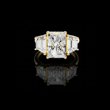 3.00 CT Bliss Radiant Cut Moissanite Three Stone Bold Centerpiece with Tapered Side Stones Ring