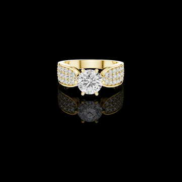 Round Brilliant Moissanite Diamond Ring with Wide Pave Shoulder Band