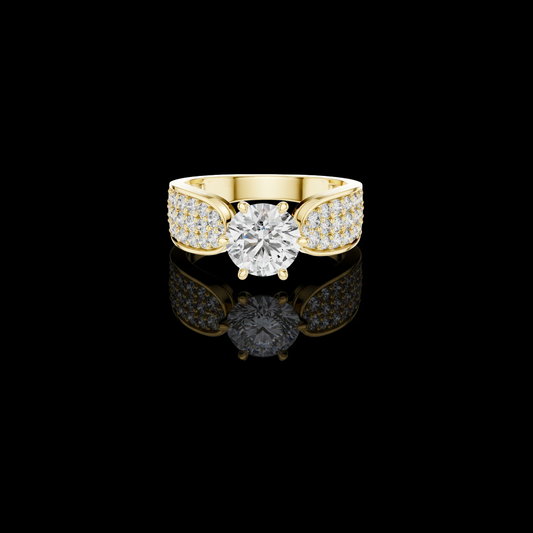 Round Brilliant Moissanite  Diamond Ring With Wide Pave Shoulder Band