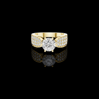 Round Brilliant Lab Grown Diamond Ring with Wide Pave Shoulder Band