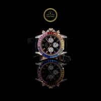 Rainbow Sapphire Bezel Chronograph Watch with Black Rubber Strap