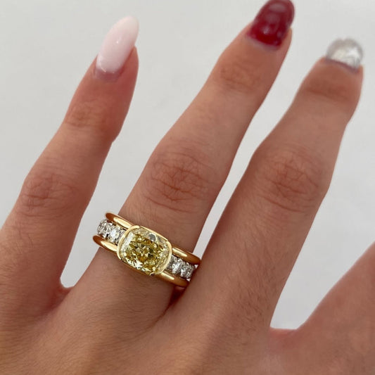 Cushion Cut Lab Grown Diamond Ring with Baguette Side