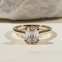 Emerald Cut Hidden Halo Moissanite Solitaire Diamond Delicate Ring
