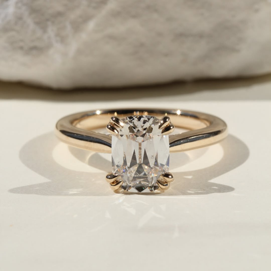Emerald Cut Hidden Halo Lab Grown Solitaire Diamond Delicate Ring