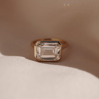 East West Lab Grown Emerald Bezel Set Wedding Ring