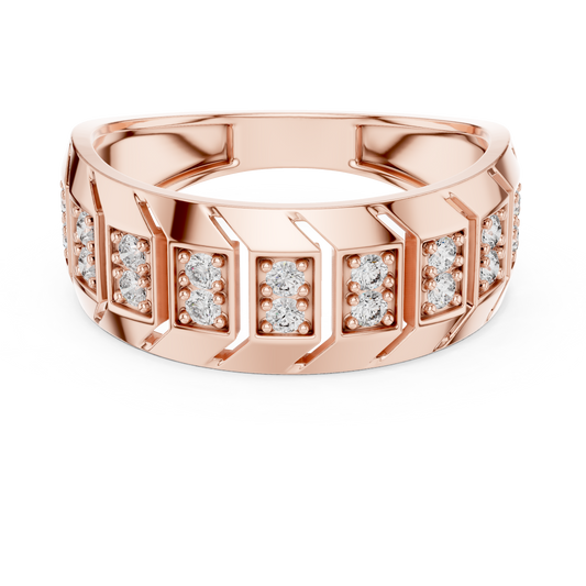 Round Cut Moissanite Diamond Men's Chevron Edge Geometric Statement Ring
