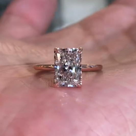 Radiant Cut Lab Grown Diamond Hidden Halo Solitaire Ring