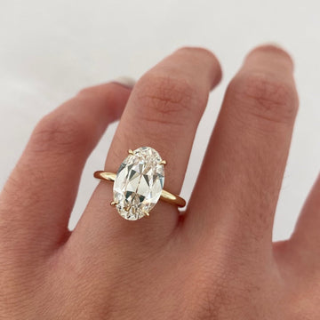 3.00 TCW Ethereal Oval Old Mine Cut Lab Diamond Solitaire Ring with Feather Slim Gold Prong Band