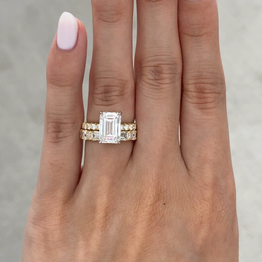 Emerald Lab Grown Bridal Ring Set with Pave Band
