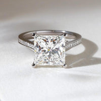 Princess Cut Lab Diamond Pave Cathedral Engagement Ring